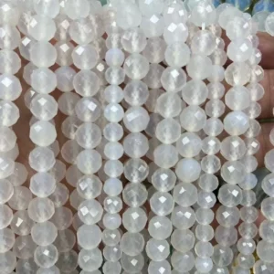 Natural 6mm/8mm/10mm White Agate Faceted Round Beads