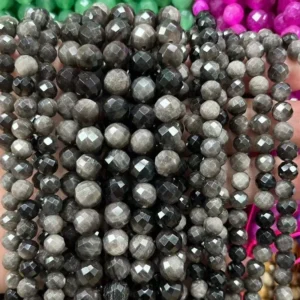 Natural 6mm/8mm/10mm Silver Obsidian Faceted Round Beads
