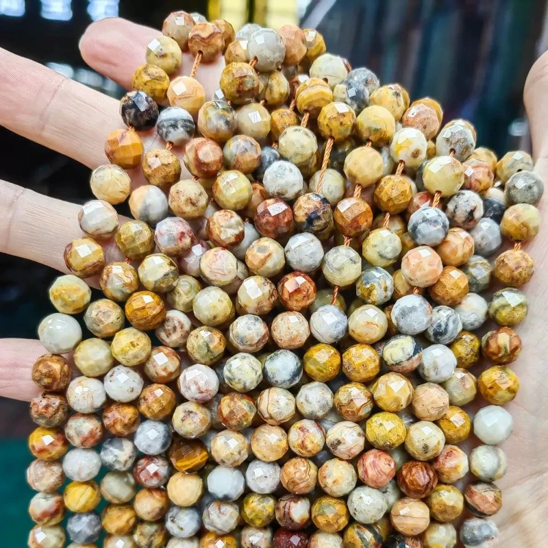 Natural 6mm/8mm/10mm Crazy Agate Faceted Round Beads