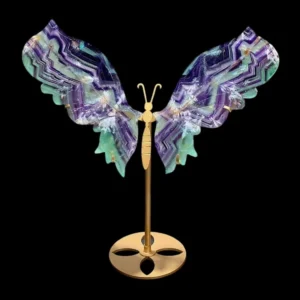 Rainbow Fluorite Butterfly Wing Carving