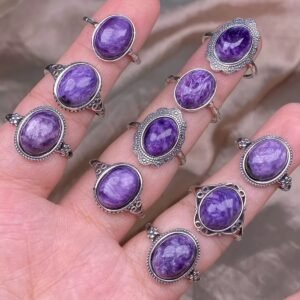 Natural Charoite S925 Sliver Ring