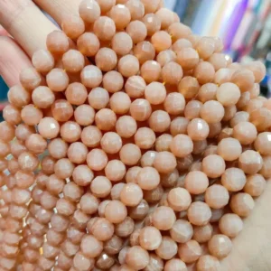Natural 6mm/8mm/10mm Peach Moonstone Faceted Round Beads