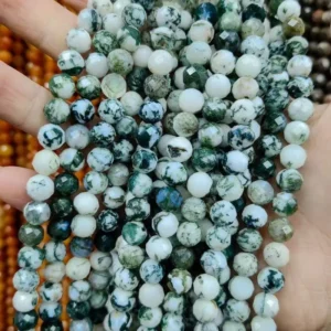 Natural 6mm/8mm/10mm Moss Agate Faceted Round Beads