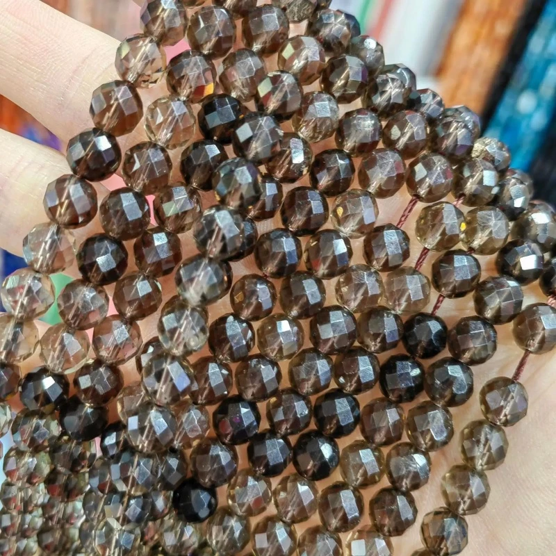 Natural 6mm/8mm/10mm Smoky Quartz Faceted Round Beads