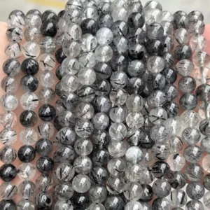 6mm,8mm Natural Black Rutilated Quartz Beads Strands, Round, Black,