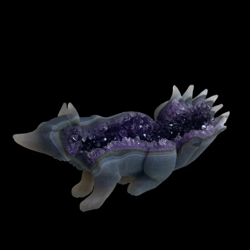 Crystal Fox Carving,Amethyst Druzy Fox Carving