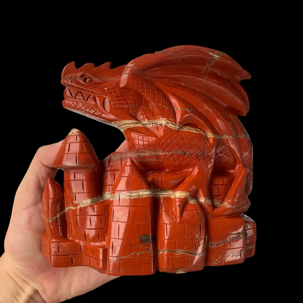 Red Jasper Flying Dragon Castle Carving - Image 2
