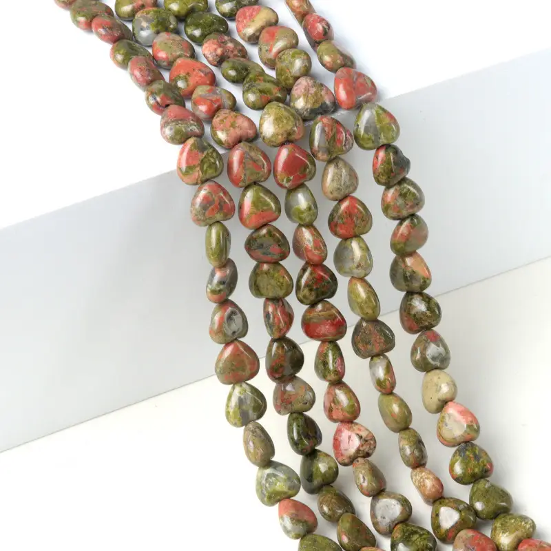 Natural 10mm Heart-shaped Unakite Beads Strand