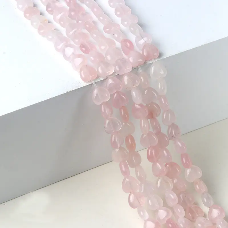 Natural 10mm Heart-shaped Rose Quartz Beads Strand
