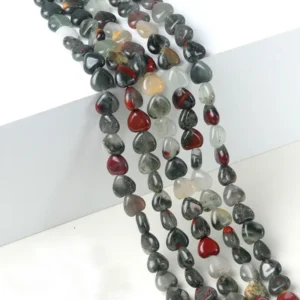 Natural 10mm Heart-shaped Blood Stone Beads Strand