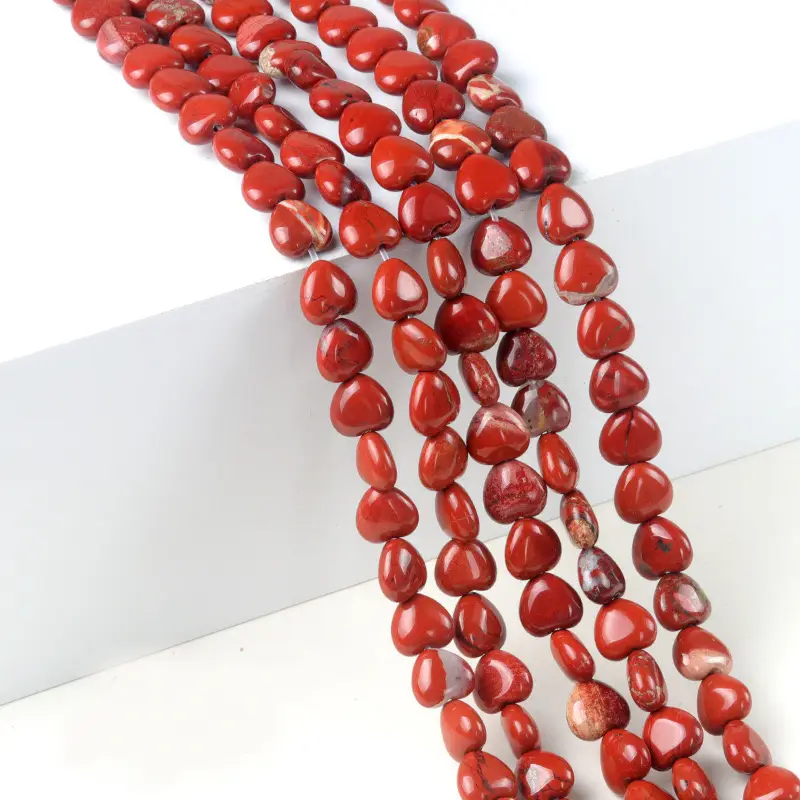 Natural 10mm Heart-shaped Red Jasper Beads Strand