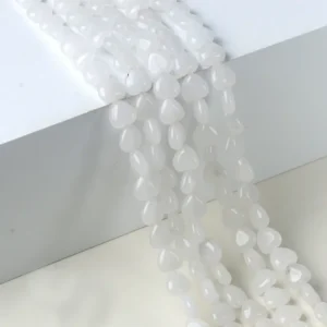 Natural 10mm Heart-shaped White Jade Beads Strand