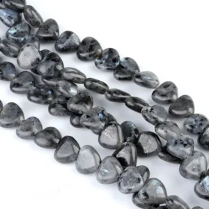 Natural 10mm Heart-shaped Larvikite Beads Strand