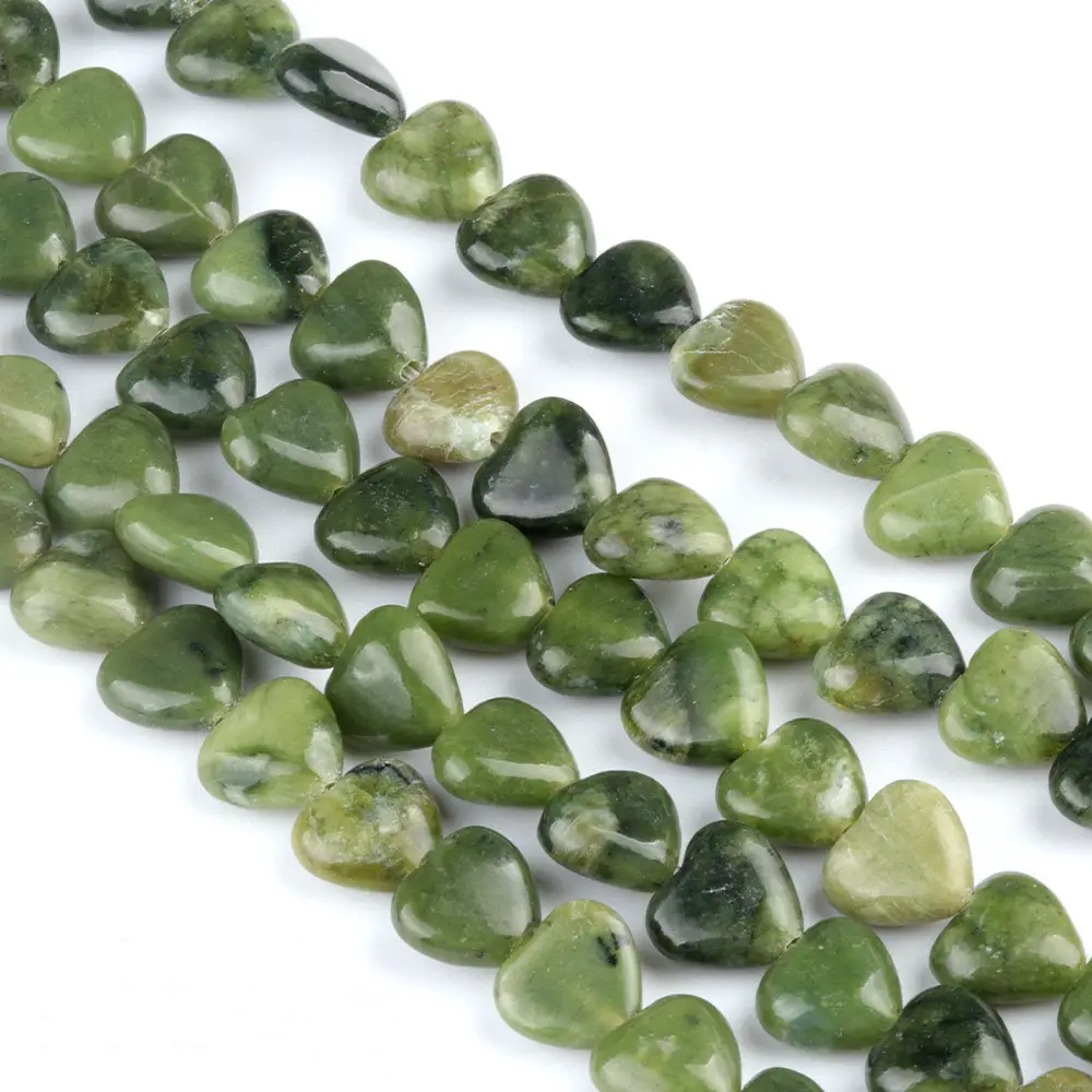 Natural 10mm Heart-shaped Green Jade Beads Strand