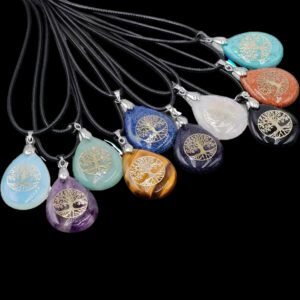 25x33mm Natural Crystal Gemstone Tree of Life Pendant Wholesale