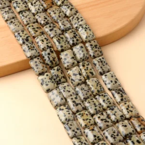 Natural 13x18mm Flat Rectangular Dalmation Beads Strand