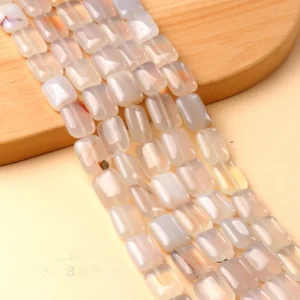 Natural 13x18mm Flat Rectangular White Agate Beads Strand