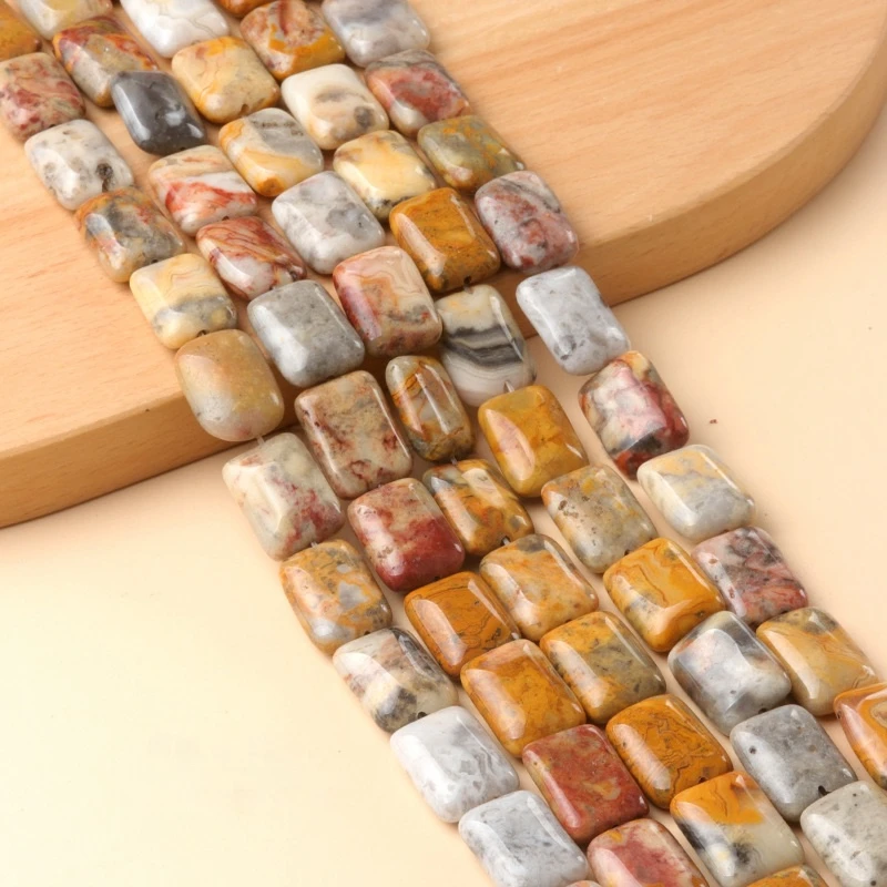 Natural 13x18mm Flat Rectangular Crazy Agate Beads Strand