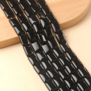 Natural 13x18mm Flat Rectangular Black Obsidian Beads Strand