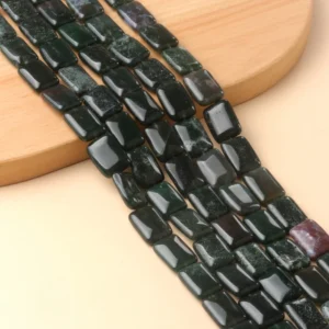 Natural 13x18mm Flat Rectangular Moss Agate Beads Strand