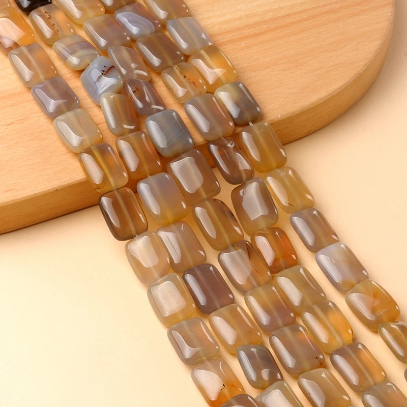 Natural 13x18mm Flat Rectangular Grey Agate Beads Strand
