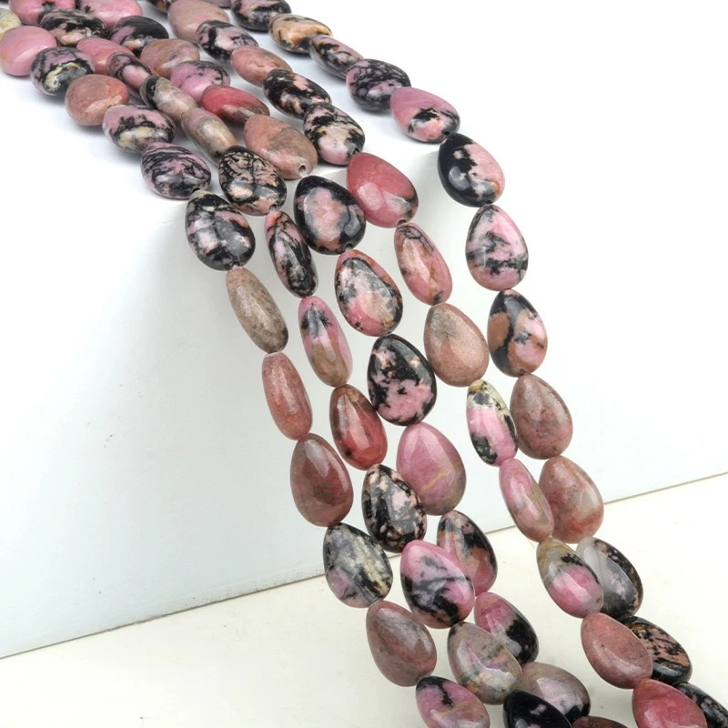 Natural 10x14mm Flat Teardrop-shaped Rhodonite Beads Strand