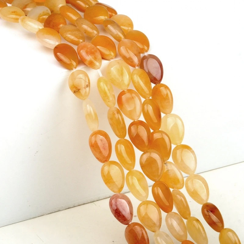 Natural 10x14mm Flat Teardrop-shaped Yellow Jade Beads Strand