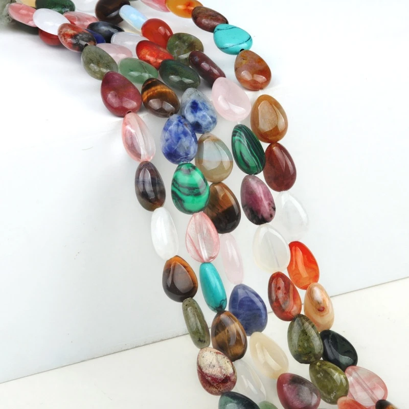 Natural 10x14mm Flat Teardrop-shaped Color Gemstone Beads Strand