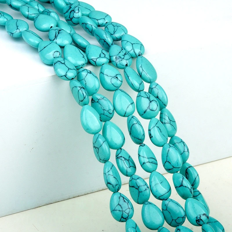 Natural 10x14mm Flat Teardrop-shaped Synthetic Turquoise Beads Strand