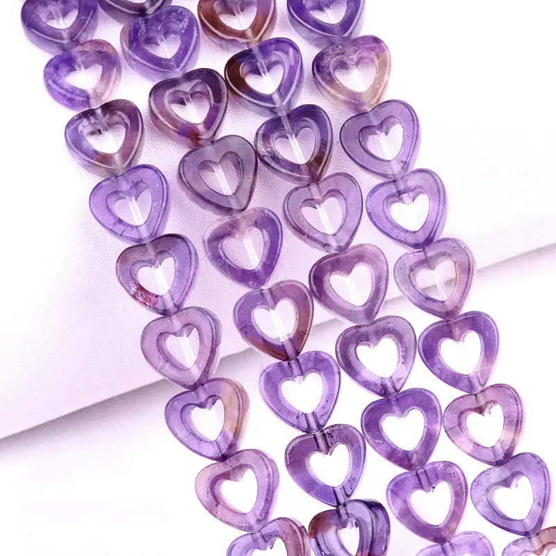 Natural 10mm Heart-shaped Amethyst Beads Strand