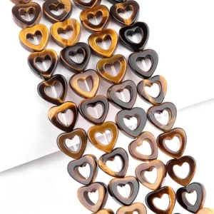 Natural 10mm Heart-shaped Tiger Eye Stone Beads Strand