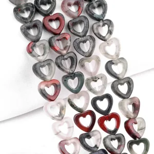 Natural 10mm Heart-shaped Bloodstone Beads Strand