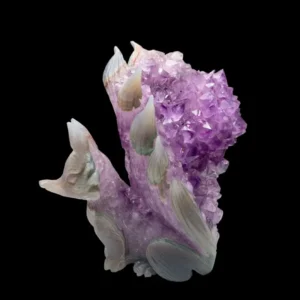 Crystal Fox Carving,Amethyst Druzy Fox Carving