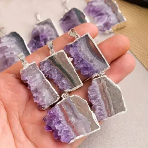 35x45mm Natural Crystal Amethust Cluster Pendant