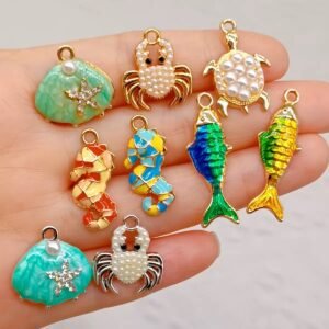 Ocean Animal Enamel Charms,Fish Seahorse Crab Turtle Shell Charms for Bracelet Necklace