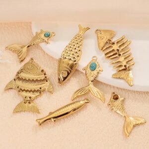 Mirror‑polished Ocean Series Goldfish DIY Stainless Steel Pendant, Sea‑fish Necklace, Titanium Steel Jewelry Charm Accessory